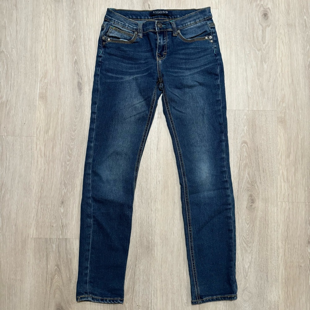 Kids Vigoss Girls Dark Wash Blue Straight Leg Denim Jeans Size 12 L